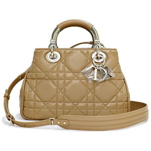 Christian Dior Lady Shoulder Handbag Crossbody Cannage Brown Calfskin Leather